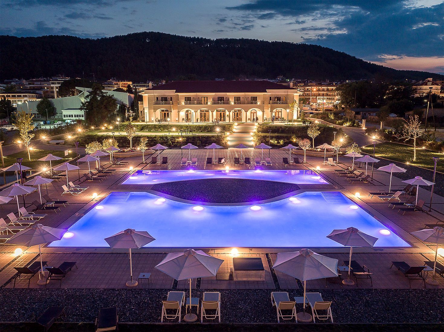 Lake Hotel Pool Night View